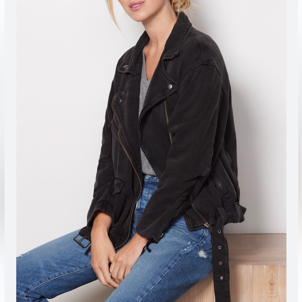 Free People Black Oversized Moto Jacket